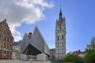 14th century Ghent Belfry and the City Pavilion, Ghent, Flanders, Belgium, Europe