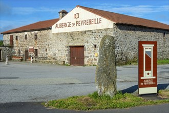 Lanarce. Auberge de Peyrebeille. Stone indicating the place of execution of the couple Martin.