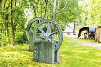 Exhibits on the open-air grounds of the Altenberg Mining Museum, Altenberg, Altenberg, Saxony,