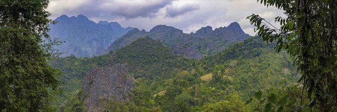 Panorama from Pha Ngern View Point on the Kart landscape, Vientiane Province, Laos, Asia