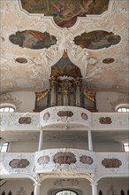 Organ loft of the parish church of St. John the Baptist, built in 1475 as a Gothic church,