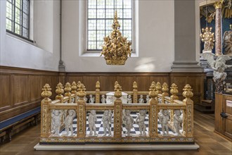 Baptismal font in the interior of the Evangelical Lutheran Church of the Saviour in front of