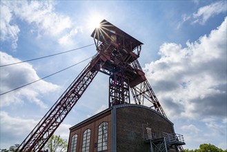 Winding tower of the former Rheinpreußen IV mine in Moers, North Rhine-Westphalia, Germany, Europe