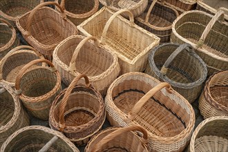 Various wicker baskets, hanger baskets, shopping baskets, handmade, full-size, Baden-Württemberg,