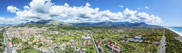 Panorama of Scalea from a drone, Cosenza, Calabria, Italy, Europe