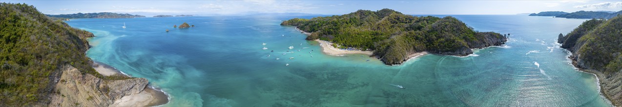 Aerial view, tropical island in the turquoise ocean, Tortuga Island, Puntarenas, Costa Rica,