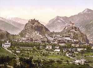 Sion, Gesamtansicht, Wallis, Schweiz / Sion, general view, Valais, Switzerland, Historic, digitally