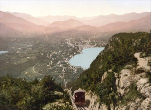 Lugano, from San Salvatore, Ticino, Switzerland, Historic, digitally restored reproduction from a