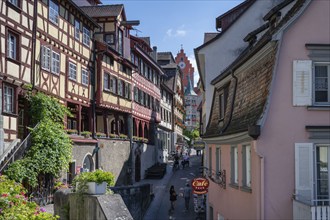 Historic half-timbered houses in Steigstraße, old town centre of Meersburg on Lake Constance, Lake