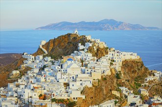 View of Chora village and Sifnos island in the distance, Chora, Serifos Island, Cyclades Islands,