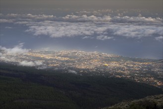 Night view from the Teide National Park, Parque Nacional del Teide, to the illuminated Orotava,