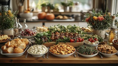 A holiday spread of delicious food on A table inside a home. generative AI., AI generated