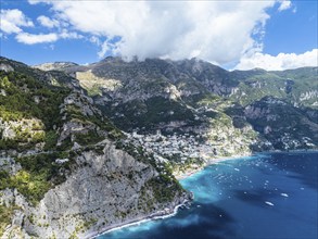 Amalfi Drive from a drone, Amalfi Coast, Positano, Italy, Europe