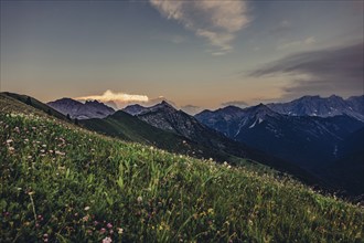 Hiking tour on the Hönig mountain in the Lechtal valley near Berwang in Tyrol, Austria, Europe