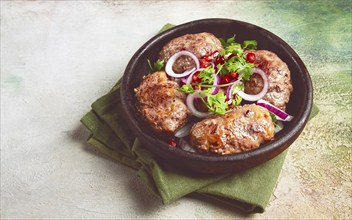 Fried apkhazura, cutlet in a fat grid, spicy, Georgian dish, fried on ketsi, homemade, no people