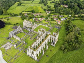 Rievaulx Abbey from a drone, North York Moors National Park, North Yorkshire, England, United