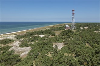 Marine radio tower, Baltic Sea, view from the lighthouse, Darßer Ort, Born a. Darß,