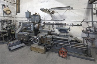 Workshop with large lathe in a metal powder mill, founded in 1900, Igensdorf, Upper Franconia,