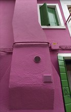 Colourful house facade with fireplace, Burano, Venice, Veneto, Italy, Europe