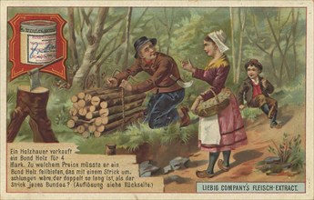 Picture series puzzle, selling firewood, Liebig picture, digitally restored reproduction of a