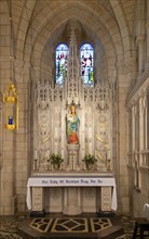 Altar and medieval statue of Our Lady of Buckfast, Lady Chapel, Buckfast Abbey, Buckfastleigh,