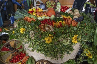 Fruit and vegetable decoration at a harvest festival, Franconia, Bavaria, Germany, Europe