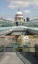 View of the dome of St Paul's cathedral from the Millennium footbridge, London