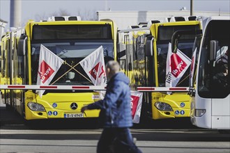 Buses of the Berlin transport company BVG are parked at the Lichtenberg depot in Berlin, 29