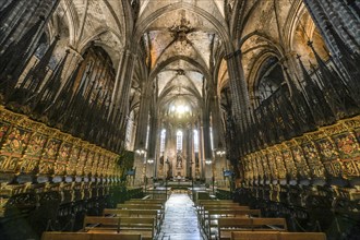 Main choir with choir stalls by Pere Ça Anglada, Cathedral, Catedral de la Santa Creu i Santa