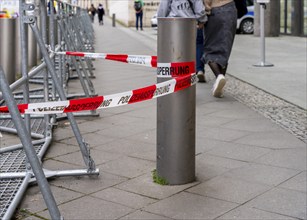 Police cordon, red and white barrier tape, Berlin, Germany, Europe