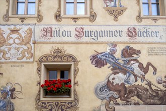 Painted house facade, Castelrotto, Dolomites, South Tyrol, Italy, Europe