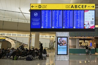 Airport scoreboard departures, Abu Dhabi, UAE