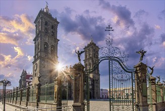 Mexico, Puebla Cathedral on the central Zocalo plaza in historic city center, Central America