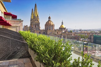 Guadalajara, Mexico-16 april, 2018: Central Guadalajara Cathedral, view from a luxury hotel on