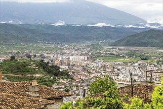 Raised view over city of Berat, Albania, Europe