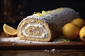 Lemon cream roll cake. KI generiert, generiert, AI generated