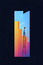 Vector illustration of a person going upstairs as symbol for self growth and personal development,