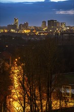 Skyline of the city centre of Essen, view from the north, street Ahrendahls Wiese, in