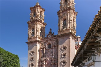 View of Church of Santa Prisca de Taxco (The Parroquia de Santa Prisca) in Taxco historic city