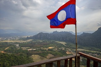 Panorama of Vang Vieng and the Kart landscape from Pha Ngern View Point, Vientiane Province, Laos,