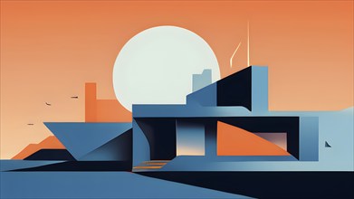 Minimalist abstract wallpaper illustration symbolizing architecture in simple geometric shapes, AI