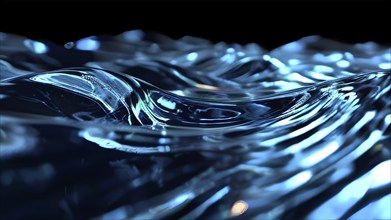 Glassy waves shimmering with vibrant reflections against a black backdrop, AI generated