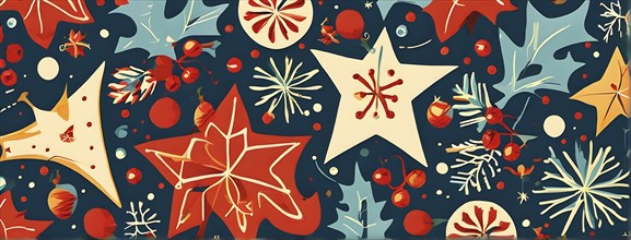 Abstract mix of traditional Christmas symbols arranged in a vibrant modern style, AI generated