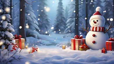 Peaceful and serene Christmas scene with a decorated Christmas tree with gifts presents and a cute