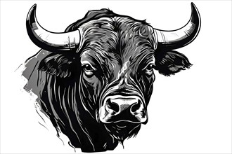 Black and white line art black buffalo, AI generated