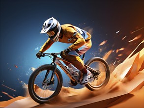 Bmx olympic cycling racer transformed into fluid abstract shapes, AI generated