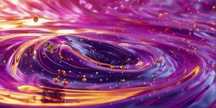 Digital art illustration of a liquid whirlpool swirling with magenta and golden tones, AI generated