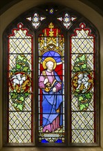 Stained glass window of Saint Peter by Thomas Willement 1848, Theberton church, Suffolk, England,