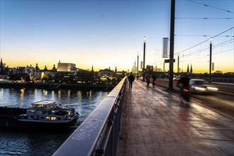 Traffic on the Kennedy Bridge, middle of the 3 Rhine bridges in Bonn, connects the centre of Bonn