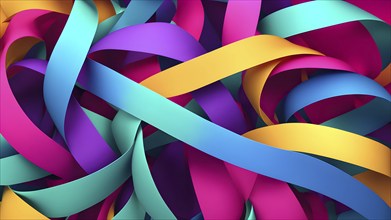 Illustration of abstract minimalist ribbon designs that rotate and change colors, creating a rhythm